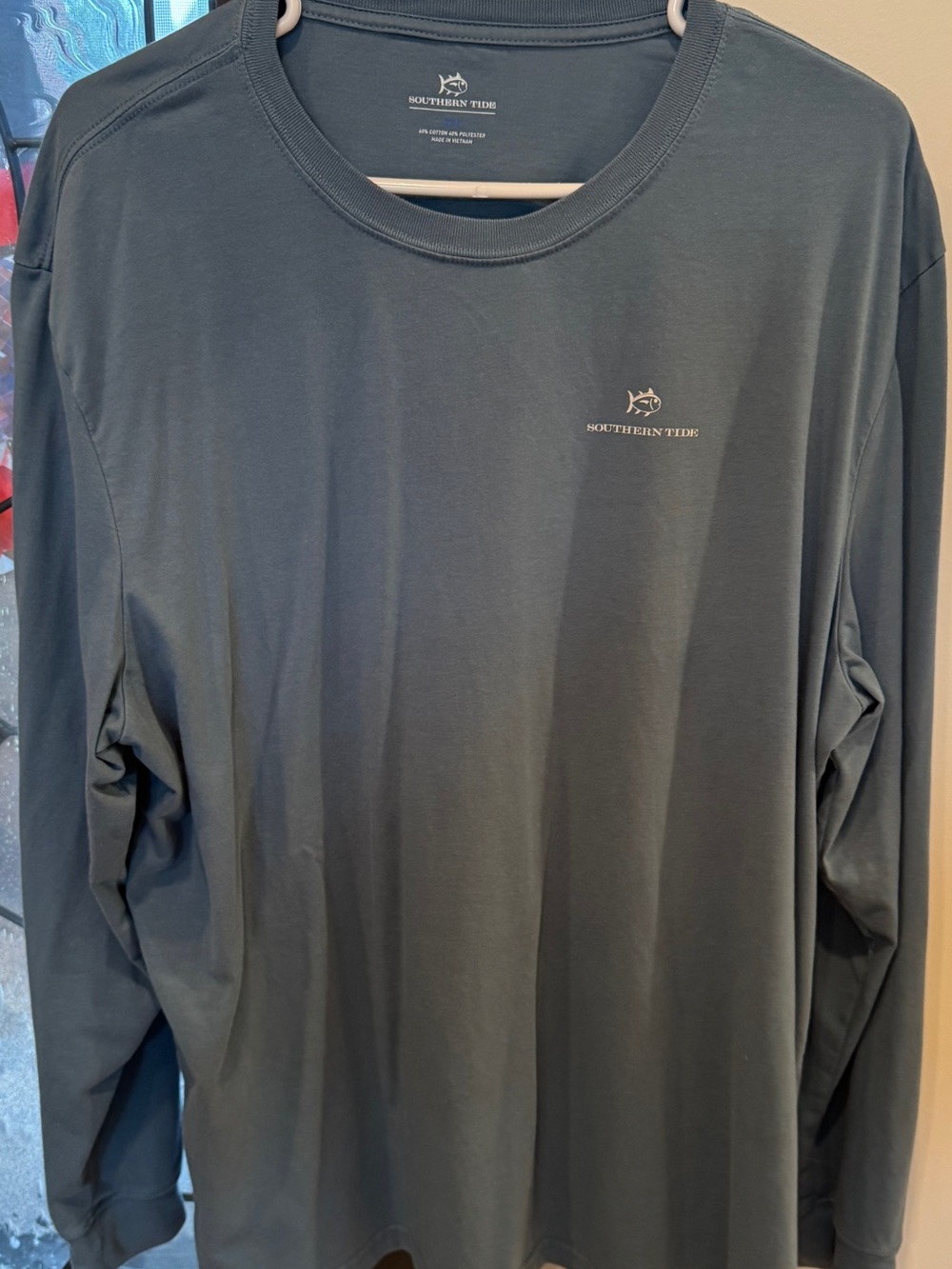 Southern Tide Men's Long-Sleeve Performance Tee — Slate Blue Gray